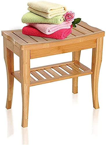 Taburete organizador de baño de bambú con estante, banco de ducha para spa, asiento de pie, impermeable, antideslizante, soporta 200 kg para personas mayores, mujeres embarazadas, afeitadas de piernas