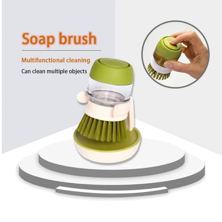 Image of Palm Scrub Brush for Dishes with Soap Dispenser - Kitchen Cleaning Tool - Kitchen Brushes for Dishes (Green)