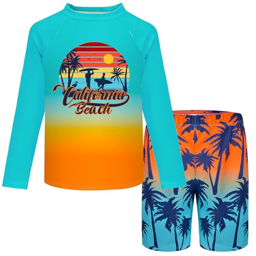 Boys Two Piece Rash Guard Swimsuits Kids Short Sleeve Swimwear Sets Quick Dry Bathing Suit 3-10 Years