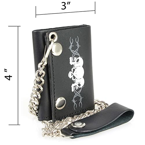 Image of Milwaukee Leather MLW7889 Men's 7.5 inch Black Premium Leather Soft Biker Wallet - Bi-Fold Anti-Theft Stainless Steel Chain