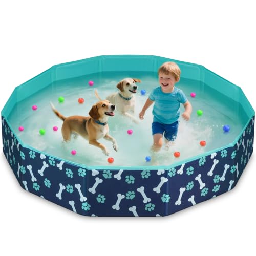 HaoVrisn Hundepool Große Hunde, Planschbecken für Kinder Hundepool Faltbar, rutschfeste und Verdickt PVC, Plantschbecken mit Flicken und Ablassventil (120x30CM)