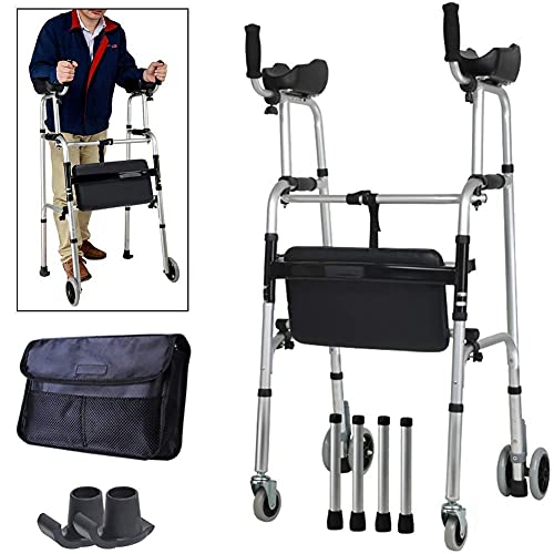 Upright Rollator with Armrest Support - 4 Wheel Walker Height Adjustable for Seniors, Posture Support Rollator with Seat for Indoor Outdoor Use