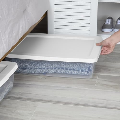 28-Quart-Clear-Plastic-Underbed-Storage-Bin-with-White-Lid-Stackable-Lidded-Organizer-Tote-For-Clothes-Shoes-Linens-Seasonal-Items