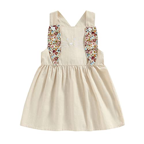 Image of woshilaocai Toddler Baby Easter Outfits Girls Sleeveless Romper/Dress Retro Bunny Spring Matching Clothes
