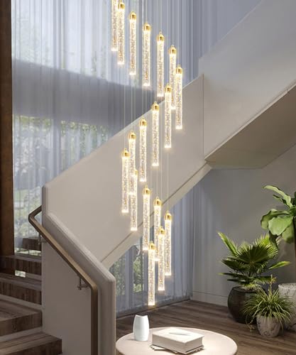 Image of 156in Long Light 20-Lights Chandeliers for Entryway LED Dimmable Chandeliers Lighting Fixture Modern Flat Sloped High Ceiling Pendant Lights Crystal Drop Light for Living Room Foyer Hallway Staircase