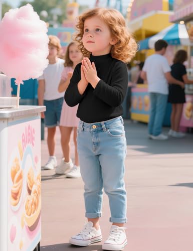 Image of Witwot Toddler Girls Mock Turtleneck Shirts Long Sleeve Thermal T-Shirt | Cotton Girl Soft Basic Pullover Tops Size 18M-5T