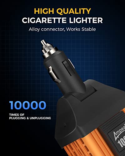 Ampeak 100W Car Power Inverter 4.8A Dual USB Ports AC Outlet 11 Safe Protections Cordless Cigarette Lighter Adapter for iPhone iPad