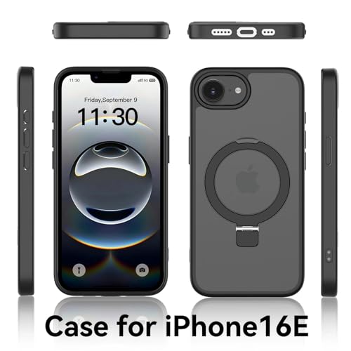 Image of Magnetic for iPhone 16E Case, 6.1 inch, Compatible with MagSafe, Rugged Kickstand, Not-Yellowing Military-Grade Protection, Matte Black
