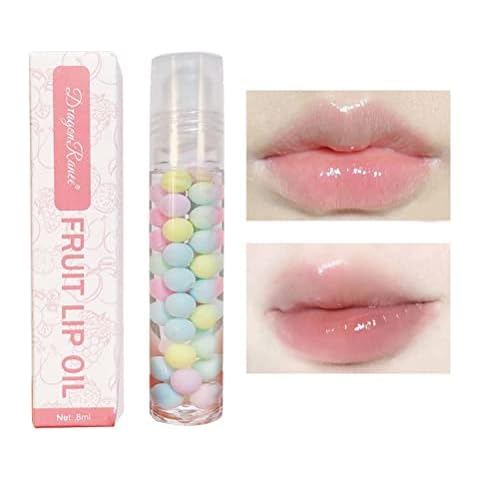 Srliya Fruity Flavors Roll-on Lip Gloss, Fresh Lip Glaze, Hydrating Lip Balm, Rolling Ball Lip Oil Transparent Colorless Moisturizing Lip Lotion Liquid Lipstick for Dry Lips Cover