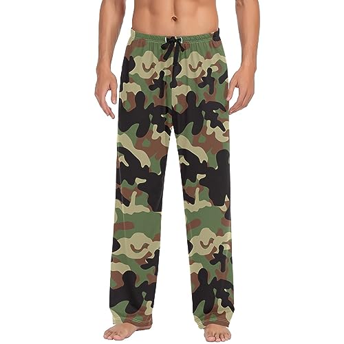 Green Camo Woodland Camouflage Pajama Pants for Men, Men's Separate Bottoms Sleep Pant Lounge Pants