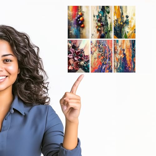 Image of SiddArtify Abstract Floral Wall Art Prints Set - Textured Oil Painting Poster Decor for Living Room Bedroom Office - Set of 2-4x6 Inch - Board (Pack of 6) - Sticker (Pack of 6)