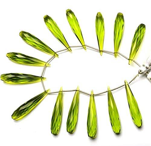 Quartz hydro vert péridot facetté en gouttes de 7x35mm pour la création de bijoux haut de gamme