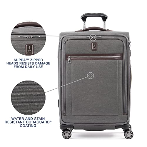 Travelpro Platinum Elite Softside Expandable Checked Luggage, 8 Wheel Spinner Suitcase, TSA Lock, Men and Women, Vintage Grey, Checked Medium 25-Inch - Image 4
