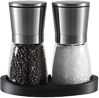 Vevouk Salt and Pepper Grinder Mill Set,Adjustable Ceramic Coarseness Core Stainless Steel Pepper Salt Grinders Mill Table Salt Shaker with Rubber Stand for Peppercorn Kitchen Gifts