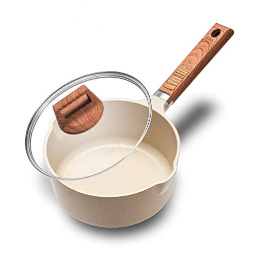 NMNMNM Kitchen Cookware Milk Pan Aluminum Alloy Nonstick Saucepan Glass Lid Soup Pot Nonstick Saucepan Sauce Pan With Glass Lid (White) Stockpot