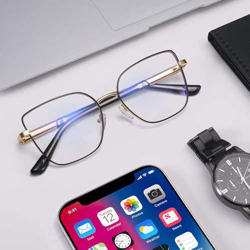 Image of Dollger Blue Light Blocking Glasses for Women Trendy Oversized Computer Gaming Eyeglasses Cat Eye Metal Frame bluelight glasses Black
