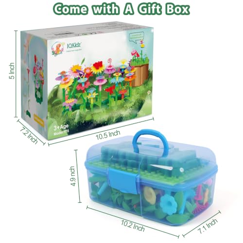 Image of IQKidz Toddler Toys for Girls 2-4 Years Old, Flower Garden Building with Insect Features, Storage Box for Kids Age 3 5 6 7 8, Stacking Educational Preschool Learning STEM Activities 157 pcs