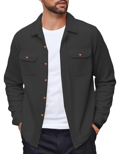 Image of COOFANDY Men's Polar Fleece Shacket Long Sleeve Casual Button Down Shirt Jacket with Pockets