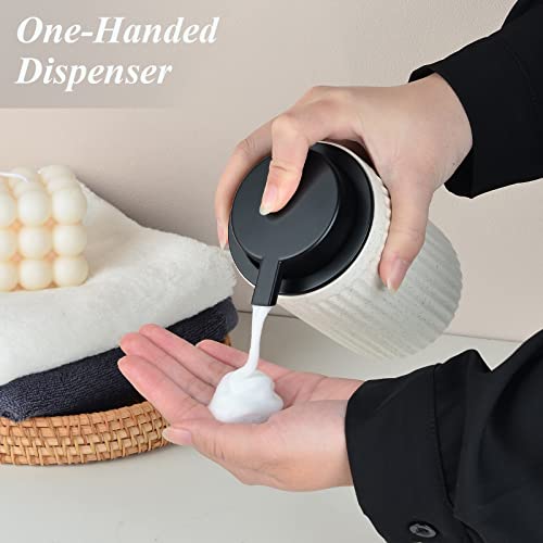 Image of BosilunLife Foaming Soap Dispenser Set - Beige Ceramic Foam Hand Soap Dispenser 12oz with Rust Proof Pump, Easy Pressing, Refillable for Kitchen & Bathroom - 2 Pack