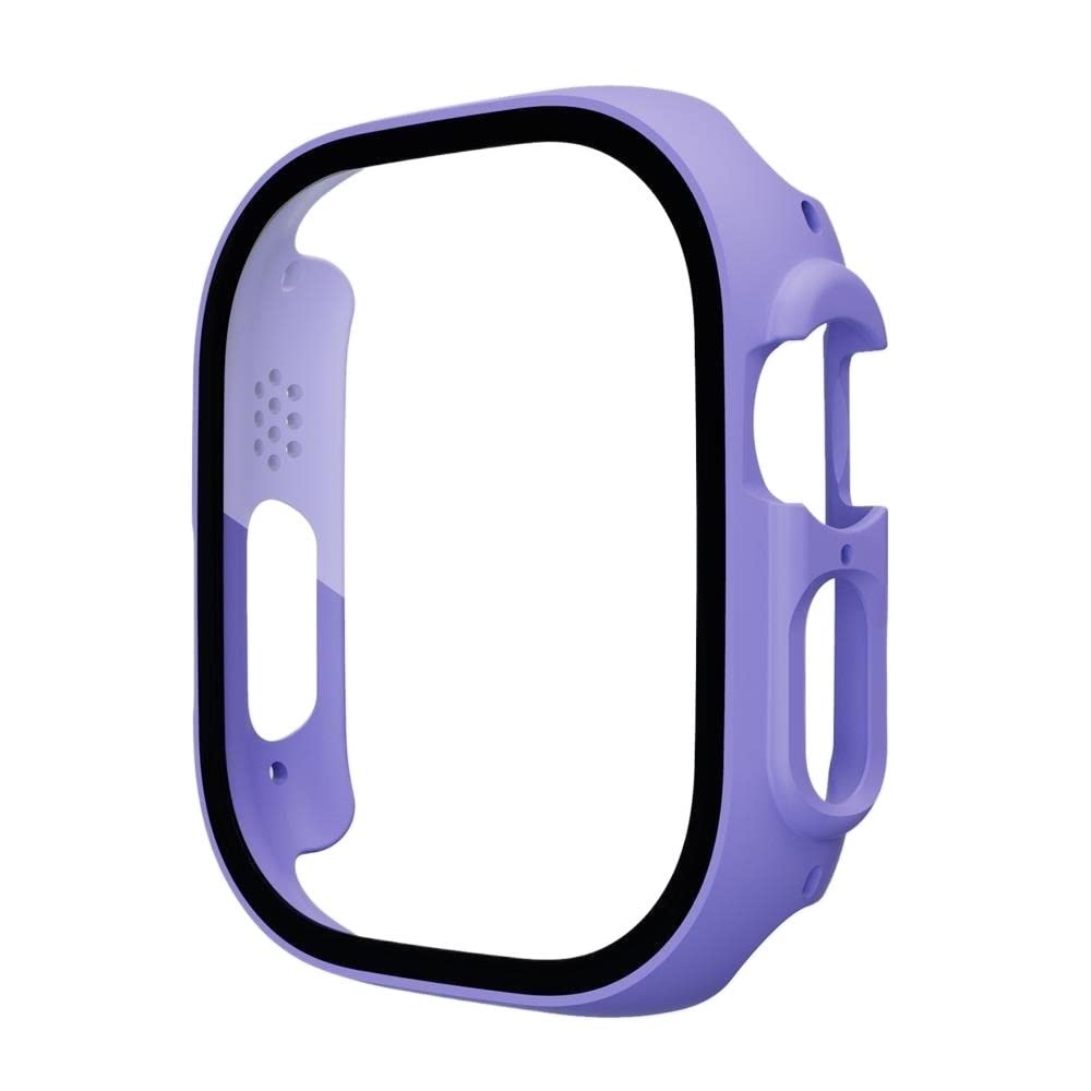CZKE Glass+Cover for Apple Watch case 49mm Accessories All-Around PC Screen Protector Bumper Tempered Cover Apple Watch Ultra case (Color : Purple, Size : Ultra 49mm)