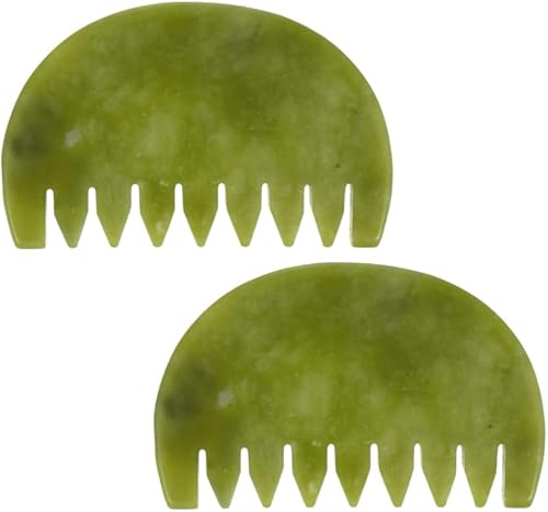 Miniatura 10 de Healifty Peine de masaje de piedra de jade 2 piezas, peine de cuero cabelludo Guasha, herramienta de masaje de raspado Gua Sha de mano para el