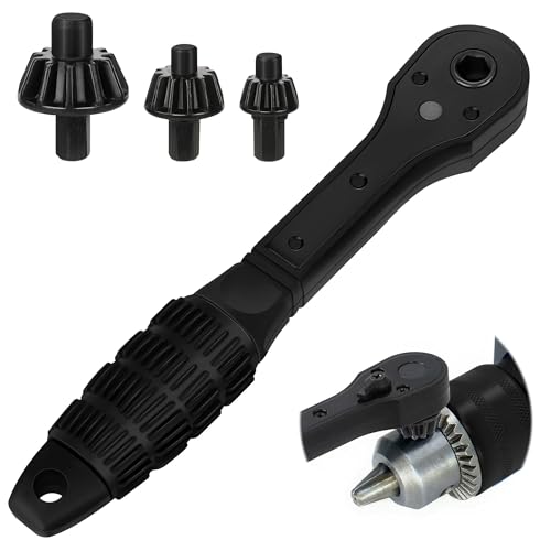 Loruoea 3-in-1 Ratchet Drill Chuck Key Wrench, Universal Chuck Key Replacement Tool for Drill, Universal Replacement Tool for Electric Drills & Power Tools with Extended Arm for Added Torque
