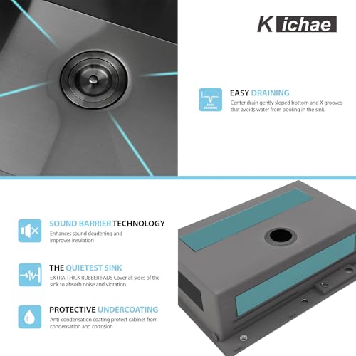 Image of Kichae 33x19 Drop In Kitchen Sink Black with Faucet Combo Stainless Steel 16 Gauge Workstation Sink Topmount Handmade Single Bowl Basin with Accessories