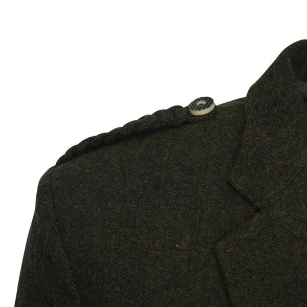 Scottish Men's Olive Green Tweed kilt jacket With 5 Button Vest3
