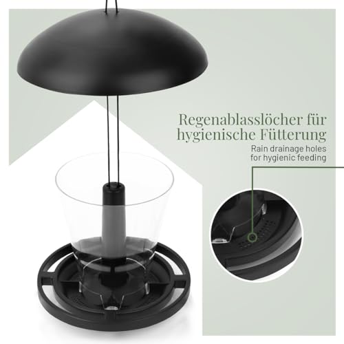 Vogelfutterspender zum Aufhängen Schwarz I Vogel-Futterstation für Wildvögel, Futterspender Vögel, Vogelhaus, Vogelfutterhaus für Vogelfutter – Bild 5