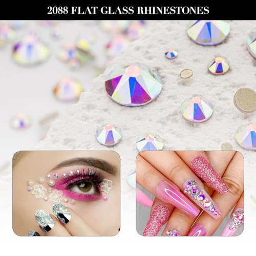 Image of Novani Crystal AB Rhinestones 1440pcs Flat Back Round Rhinestone Style 2088 Sparkly Crystal Gemstones for Nail Art and Crafting SS20,4.6-4.8mm