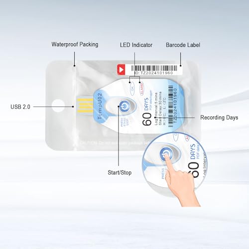Image of Tzone USB Temperature Data Logger 1 Pack Disposable Temp Recorder Freezer | 60 Days,IP67 Waterproof,PDF Report,Single Use Datalogger for Transit Sensitive-goods Transport,TempU02 Thermometer Recording