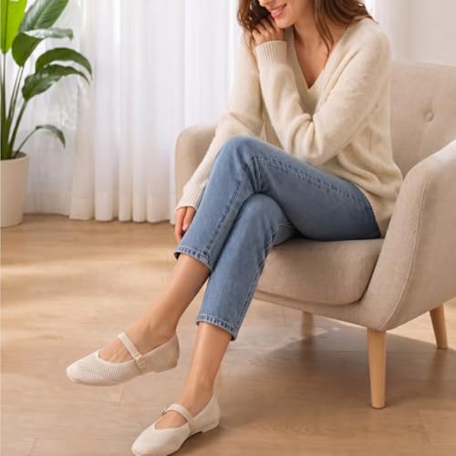 Image of Frank Mully Womens Casual Flat Shoes Square Toe Shoes Knitted Mesh Flat Comfort Work Flat Shoes for Daily Washable