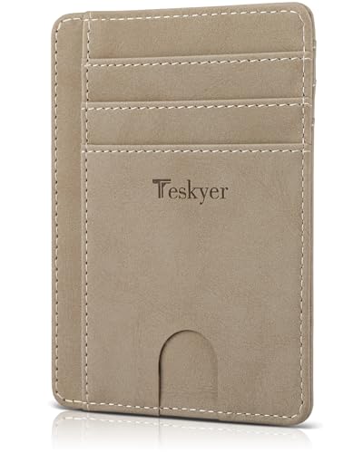 Image of Teskyer Slim Minimalist Wallet for Men, RFID Front Pocket Card Holder | Ultra Slim Front Pocket Design, 8 Card Slots, RFID Protection, Smooth Faux Leather for Everyday Carry