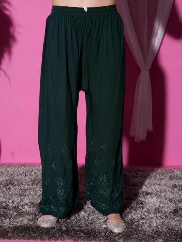 Image of Fashion Chikan Art Women's Lucknowi Premium Chanderi Silk Hand-Embroidered Chikankari Kurti & Palazzo Set | Elegant Festive & Casual Wear Ethnic Suit