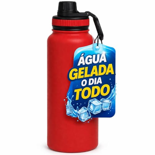 Garrafa Térmica Inox 800ml Água com Alça Esportiva Parede Dupla Isolada a Vácuo Anti Vazamento Garrafinha Academia Fitness Corrida Esportes Escritório Aço Inox (Vermelho)