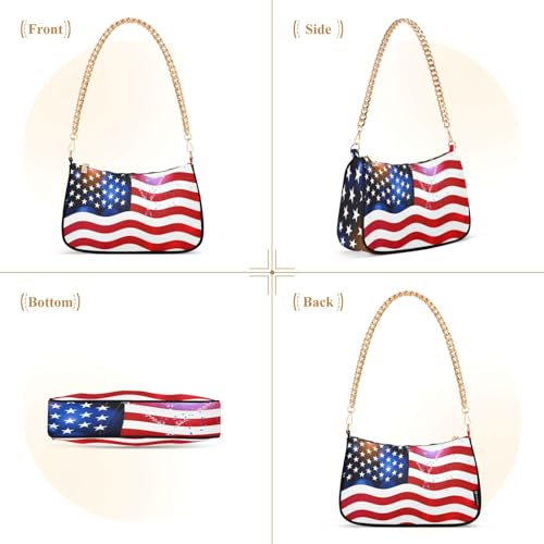 Image of Shoulder Bags for Women American US Flag Independence Day Patriotic Hobo Tote Handbag Small Clutch Purse with Zipper Closure