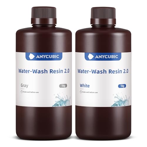 ANYCUBIC Wasser Waschbares Resin 2.0, 3D Drucker Harz Wasserlöslich, UV-Resin 405nm Standard Photopolymer Harz, Geringer Geruch, Geeignet für 4/6/8K LCD 3D-Drucker (Grau, 1000g) Grau 1kg