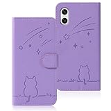 Rosbtib Xperia 10 VI ケース 手帳型 docomo SO-52E ケース 流れ星子猫 エクスペリア10 vi ケース 手帳型 可愛い 猫柄 ねこ Xperia10 VI ケース 財布型 耐衝撃 au SOG14 携帯カバー カード収納 xperia 10 vi スマホケース オシャレ 軽量 耐久性 スタンド機能 PUレザー 内蔵マグネット 6.1インチ対応（パープル）