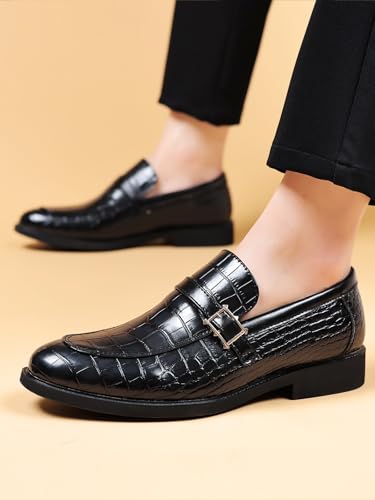 Men's Vintage Crocodile Print Strap Slip On Dress Shoes Formal Leather Loafers Business Casual Oxford2