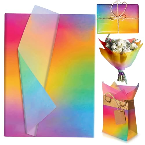50 Sheets Rainbow Gradient Tissue Paper for Gift Wrapping 35x50cm Tissue Paper Bulk for Gift Bags Gift Packing Paper Wrapping Paper Sheets for Crafts DIY Art Wedding Birthday Baby Shower Party Favor