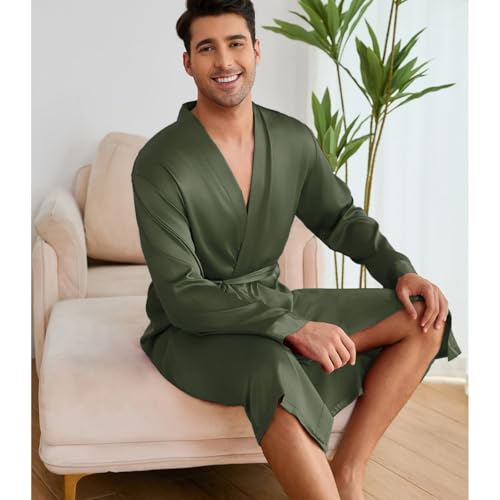 Mens Satin Kimono Robe and Shorts Set, Silky Soft Solid Color Elastic Waist Shorts Set Loungewear Nightwear4