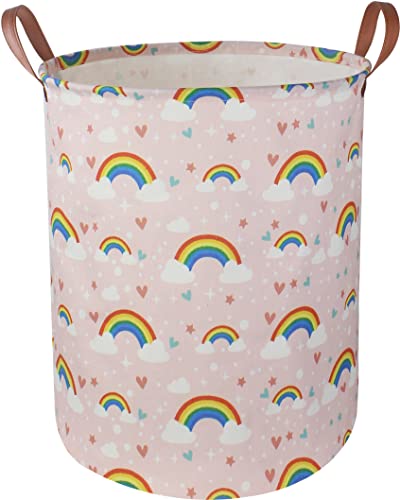 Image of NTAOHAMPER Pink Rainbow Laundry Hamper,Baby Nursery Hamper,Kids Toy Storage Basket for Girls Bedroom,Gift Basket,Room Decor(Rainbow)