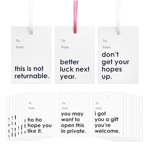PARKUVALLEY 18pcs Funny Gift Tags for Presents, to and from Name Tags with Unique Sarcastic Sayings, Gift Labels for Christmas Birthday Wedding Holiday Gifts & All-Occasion