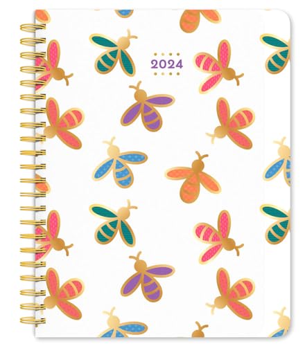Busy Bees | 2024 6 x 7.75 Inch Weekly Desk Planner | Foil Stamped Cover | BrownTrout | Planning Stationery