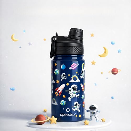 Image of Speedex Astronaut 500 Kids Vacuum Insulated Stainless Steel Water Bottle 450 ML | Double Wall Hot & Cold Sipper (Straw + Direct Sip) | Leakproof BPA Free School Water Bottle for Boys & Girls