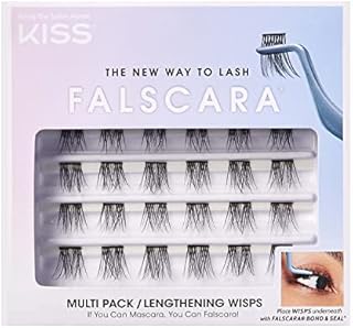 KISS Falscara DIY Eyelash Extension Lengthening Wisps - Featherlight Synthetic Reusable Artificial Eyelashes Multipack of 24 Mini Lash Clusters for that Authentic Eyelash Extension Look