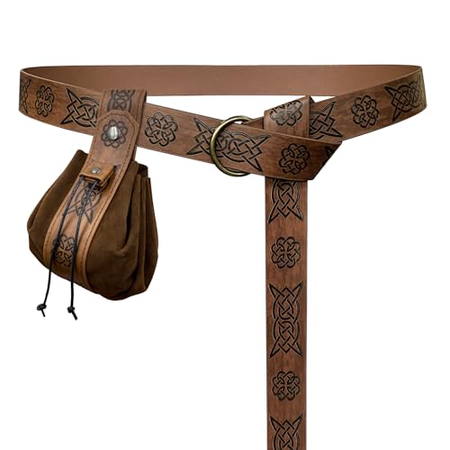 Cinturón medieval ajustable de 185cm con bolsa para guardar objetos en eventos LARP