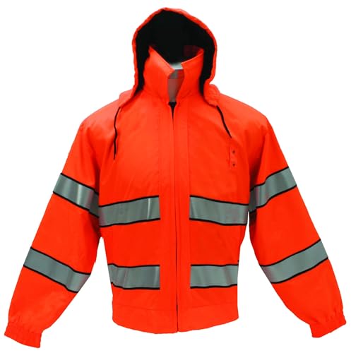 First Class High Visibility Water Resistant Raincoat Jacket and Pant With Reflective Stripes (Orange, 4X-Large)