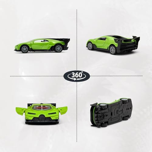 Image of Bugatti Die Cast 1:32 Scale Metal Pull Back Car | Premium Alloy Toy Vehicle with Openable Doors | Realistic Mini Racing Model Car Toy for Kids Boys Girls | Durable Collectible Gift Green