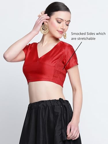 Image of studio rasa Women's Silk Blend Stretchable Crop Top for Festive Wedding Party